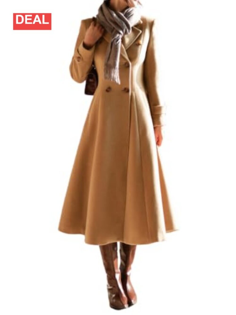 Long Wool Blend Pea Coat Double Breasted Trench Coat Slim Fit